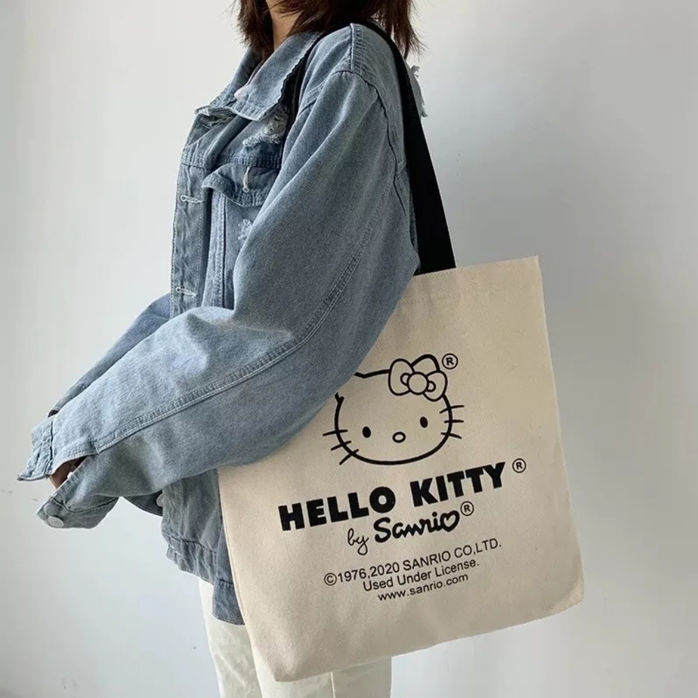 HELLO KITTY CANVAS TOTE BAG COLOR CREME